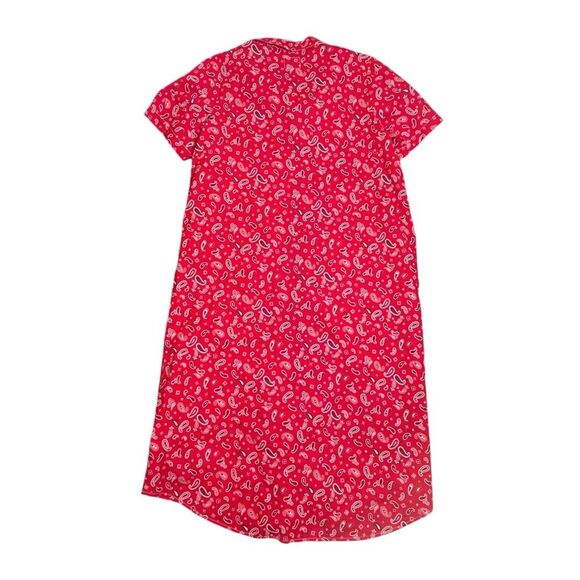 Uqnatu Red Midi Short Sleeve Paisley Red & Denim Dress Size Medium - Picture 4 of 7